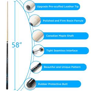 Taco de <span class=keywords><strong>billar</strong></span> profesional de arce canadiense de 58 pulgadas al por mayor con punta de 13 mm y unión de acero inoxidable para el hogar, club o <span class=keywords><strong>bar</strong></span> - Product Image 2