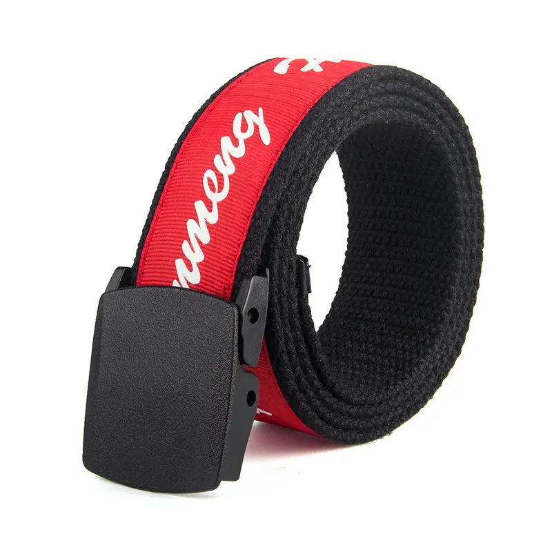 Waistband Customized Logo Print Tactical Fabric Woven Polyester Webbing Belt For Men printed Nylon Belts With Plastic Buckles