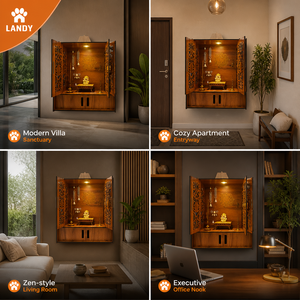 Moderno Mandir in Legno per Pooja, Elegante Supporto da Parete per Divinità con Armadietti per Arredamento Interno e <span class=keywords><strong>Giardino</strong></span> Professionale - Product Image 2