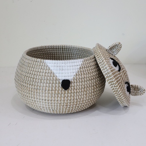 Panier de rangement rond en jonc de mer avec couvercle pour décoration d'organisation de la maison d'enfant Fabrication de haute qualité - Product Image 2