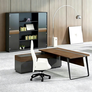 Escritorio Ejecutivo Moderno con Gabinete de Almacenamiento en Forma de L, Mesa de Computadora para Gerente/CEO, Muebles de Oficina en <span class=keywords><strong>Casa</strong></span>, Estación de Trabajo de Madera - Product Image 6