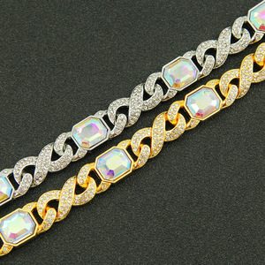 Pulsera rectangular de 8 eslabones con colores personalizados y diseño de empalme, pulsera cubana hipster para hombre - Product Image 3