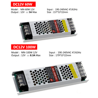 Ultra Mince A MENÉ L'alimentation d'énergie de CC 12V Transformateurs D'éclairage 60W 100W 150W 200W 300W AC190-240V Conducteur Pour Les Bandes MENÉES