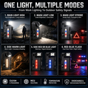 WOSEN Lampe de travail LED intelligente magnétique portable 180 °   Lampe de signalisation d'urgence rotative à clipser, lampe torche LED rechargeable - Product Image 4