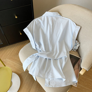 Phong Cách 2622 2207 Thiết Kế Mới Ve Áo Ren-up Nút Xuống Áo Sơ Mi Giản Dị Ngắn Tay Hàng Đầu Cho Mùa Hè Văn Phòng Mặc Cổ Điển Dệt - Product Image 5