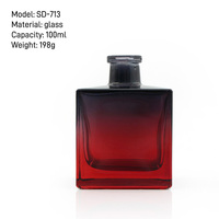 Expédition rapide, diffuseur de parfum en verre moderne carré à dégradé rouge, 100 ml, bouchon en liège, fond épais