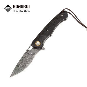 Couteau de poche pliant Hongrui 2026, vente en gros, manche en bois d'ébène, lame en acier Damas, pour camping et chasse en extérieur - Product Image 1