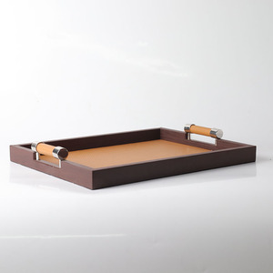 Bandeja <span class=keywords><strong>de</strong></span> cuero <span class=keywords><strong>de</strong></span> lujo con mango <span class=keywords><strong>de</strong></span> metal <span class=keywords><strong>de</strong></span> <span class=keywords><strong>madera</strong></span>, mesa <span class=keywords><strong>de</strong></span> centro para habitación <span class=keywords><strong>de</strong></span> Hotel, bandeja <span class=keywords><strong>de</strong></span> servicio Rectangular, bandeja <span class=keywords><strong>de</strong></span> almacenamiento para decoración del hogar - Product Image 3