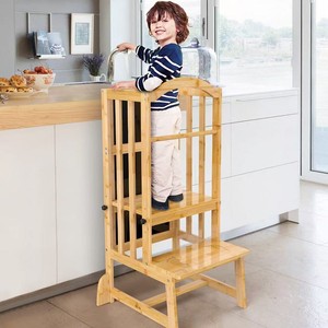 Children's Solid Wood <b>Adjustable</b> <b>Height</b> Study <b>Stool</b> With Handrails Safety Feature For Toddler Montessori Teaching Aid - Product Image 3