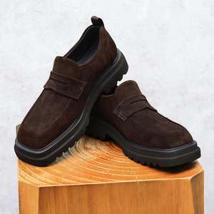 2025 Anti-slip Cowhide <b>Round</b>-<b>Toe</b> Thick-Soled High-<b>Heeled</b> Men's Casual Shoes, Men's Business Style Formal Shoes - Product Image 2