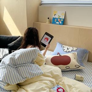 Set di biancheria da letto in cotone lavato cartone animato-lenzuolo in puro cotone coreano e copripiumino-4 pezzi - Product Image 2