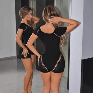 VOIKERDR จั๊มสูทแขนสั้นผู้หญิงแบบเว้าหลัง บอดี้คอนตาข่าย ชุดรอมเปอร์แบบชิ้นเดียว ชุดคลับแวร์สำหรับงานปาร์ตี้ - Product Image 3