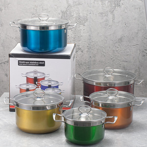 ステンレス鋼パンセットキッチン調理器具5個セットクッキングポットキャセロールポットハンドル付き透明ガラスふた付き - Product Image 2