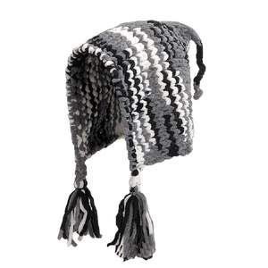 Gorro de Punto Hecho <span class=keywords><strong>a</strong></span> Mano SOLPOP con Orejeras, Cálido, Grueso, con Rayas Coloridas, Borlas Tejidas, Gorro Holgado de Chenilla con Cable de Ganchillo - Product Image 5