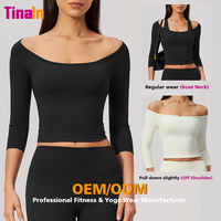 Tinain - Tops de Yoga para Mujer al por Mayor, Personalizados, Estilo Athleisure, Hombros Descubiertos, Cuello Barco, Tela Suave de Nailon y Spandex con Elasticidad en 4 Direcciones