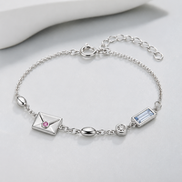 Bracelet à breloques en argent sterling 925 pour femme, pierres de zircon, forme cœur, rose, bleu clair, baguette, accessoire de mode, vente en gros, cadeau