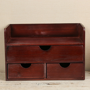 Wooden Desktop Organizer With <b>Drawers</b> Brown Rectangle Standing Type Solid Wood <b>Storage</b> <b>Box</b> For Cosmetic And Office Use - Product Image 1