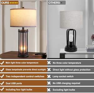 北欧现代风格圆形水晶台灯豪华卧室床头灯，带创意布套，适合夜间阅读 - Product Image 2