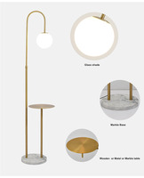Abat-jour de boule de verre en bois marbré Table basse lampadaire chevet charge sans fil éclairage debout USB pour hôtel maison Villa