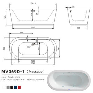 Bañeras independientes ovaladas independientes para interiores de 59 "67", baño de remojo acrílico, bañera de hidromasaje, masaje, bañera independiente, gran oferta 2024 - Product Image 3
