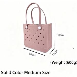 おしゃれな<span class=keywords><strong>EVA</strong></span>ビーチハンドバッグ、DIY可能、防水シリコンゴム製、花飾り付き、洗えるビーチバッグ - Product Image 3