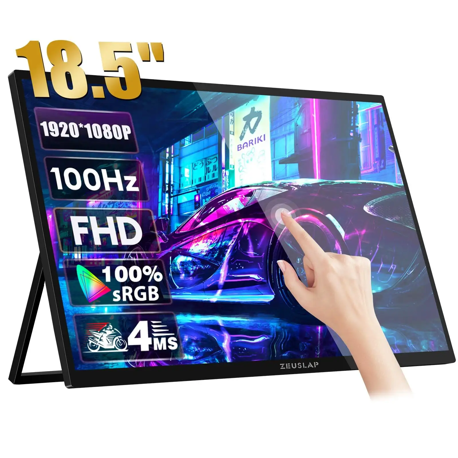 Moniteur Portable 18.5 pouces 1080p moniteurs à écran tactile pour ordinateur portable Ips Fhd haute luminosité 450 nits pour moniteur de jeu