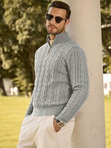 Maglione Invernale da Uomo con Zip a un Quarto, Pullover Casual Tinta Unita con Collo Alto, Anti-Piega, ODM - Product Image 3