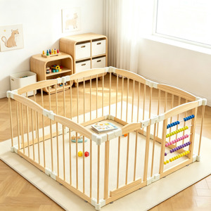 Parque infantil de madera maciza transpirable y plegable para bebés y niños pequeños, ideal para sala de estar, orgánico y natural, parque infantil grande de madera. - Product Image 1