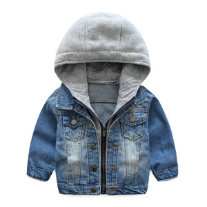 Veste en jean en coton à manches longues de haute qualité 2021, vente en gros, manteau à capuche double couche tendance pour garçons, vestes pour enfants - Product Image 1