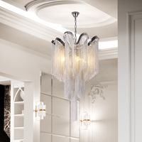 Vente en gros usine Décoration intérieure Suspension LED moderne en fer et chaîne argentée à économie d'énergie, hauteur réglable, pour projets d'appartements de taille moyenne