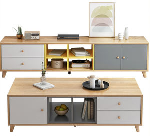 Présentoir <span class=keywords><strong>et</strong></span> rangement en bois de haute qualité, 2 tiroirs <span class=keywords><strong>et</strong></span> 2 portes, <span class=keywords><strong>meuble</strong></span> <span class=keywords><strong>TV</strong></span> avec pieds en bois pour meubles de salon - Product Image 2