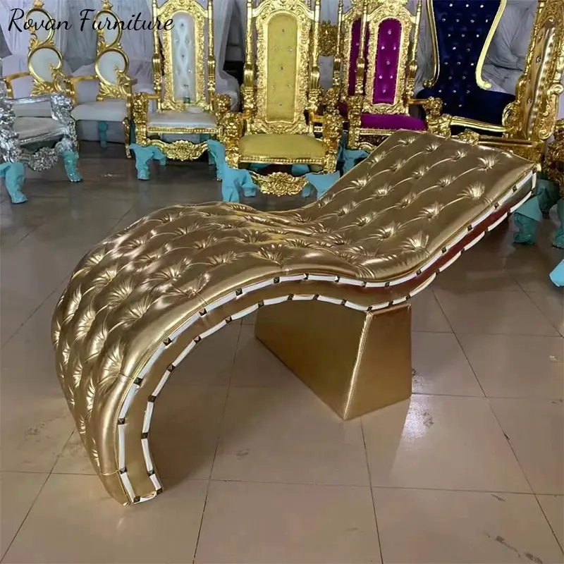 Altın lüks deri kanepe taht kraliyet kadife şezlong