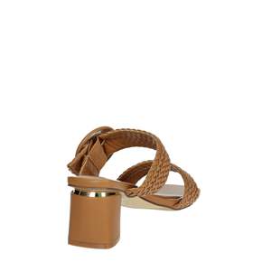 Sandales à talons pour femmes, mules à talon bloc avec lanières tressées marron - Product Image 3