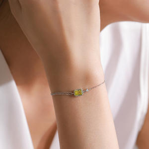 Pulsera de Cadena Cuadrada con Circonita Amarilla Corte Radien en Plata de Ley S925, Exclusivamente para Mujer, Versión de Cobre Personalizable - Product Image 2