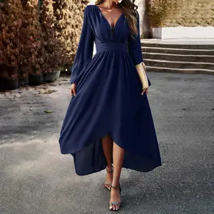 D553 Women's Floral Print Boho Dress Long Sleeve backless Sexy Wrap Deep V Neck Ruffle Belted A-Line Casual Flowy Maxi Dresses