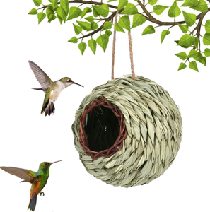 Nid d'<span class=keywords><strong>oiseau</strong></span> tissé à la main respectueux de l'environnement avec corde de suspension, maison en herbe naturelle <span class=keywords><strong>pour</strong></span> petits oiseaux sauvages - Product Image 2