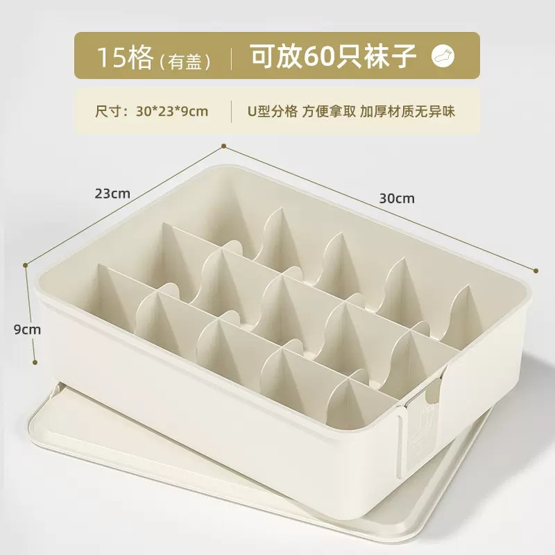 Boîte à chaussettes à 15 compartiments avec couvercle - Blanc élégant ZHZ17556