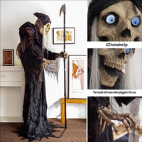 Décor de Halloween géant : Grim Reaper électrique sur pied avec faucille pour maison hantée et escape room