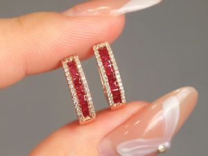 Pendientes de Aro Xinfly Classic OEM de Oro Amarillo Sólido de 18 Quilates AU750 con Corte Princesa y Diamantes de Rubí - Product Image 2