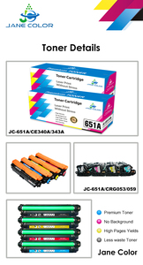 Cartucho de color compatible con Jane para <span class=keywords><strong>HP</strong></span> 651A <span class=keywords><strong>CE340A</strong></span> CE341A CE342A CE343A CRG053 CRG059 LBP852Ci/851/853ci/LBP852Ci/851 Big - Product Image 2