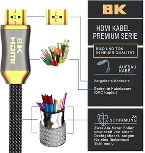 Câble <span class=keywords><strong>HDMI</strong></span> 2.1 certifié 8K 1m 2m 3m <span class=keywords><strong>5m</strong></span> haute vitesse 48 Gbps 8K <span class=keywords><strong>60Hz</strong></span> <span class=keywords><strong>4K</strong></span> 120Hz Ultra HD 8K plaqué or - Product Image 4