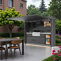 Cuisine extérieure complète tout-en-un avec comptoir solide, mini-réfrigérateur et armoires de rangement à fermeture douce pour petits espaces