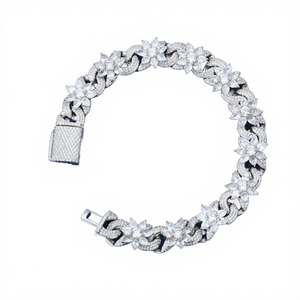 Luxury Hip Hop Gold Plated 925 <b>Sterling</b> <b>Silver</b> 13mm Brilliant Cut VVS Moissanite Claw Setting Flower Link <b>Bracelet</b> GRA - Product Image 4