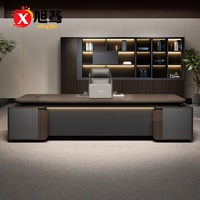 Scrivania Direzionale in Legno, Arredamento Ufficio di Lusso, Scrivania da Lavoro Commerciale Nera con Gestione Cavi