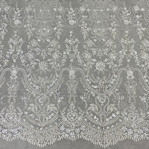 Magnifique et élégante robe de mariée perlée en dentelle paillettes de cristal brodées performance robe tissu - Product Image 2