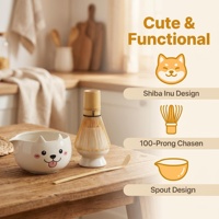 En stock – Vente en gros – Ensemble fouet à matcha japonais personnalisé avec logo, motif dessin animé mignon, bol en céramique Chawan, fouet en bambou Chasen et cuillère