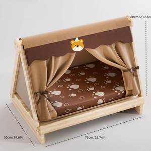 Lit pour animaux de compagnie en bois de pin massif, design moderne et luxueux, avec coussin en tissu Oxford et matelas en éponge, design de dessin animé tendance, forme triangulaire - Product Image 4