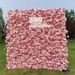 Wedding Festival Decoration 3D Silk Rose Panel Backdrop PInk White Multicolor Floral Artificial Flower Wall