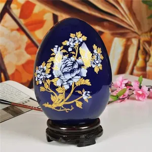 Качественная китайская фабрика, керамическая декоративная яйцо, голубой пион, удачливая фарфоровая яичная ваза для свадебных подарков, предметы интерьера