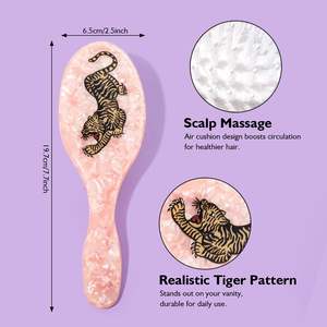 Pettine Personalizzato Dipinto a Mano con Tigre e Design Multicolore - Spazzola per Capelli in Acetato di Cellulosa e Bambù - Product Image 3